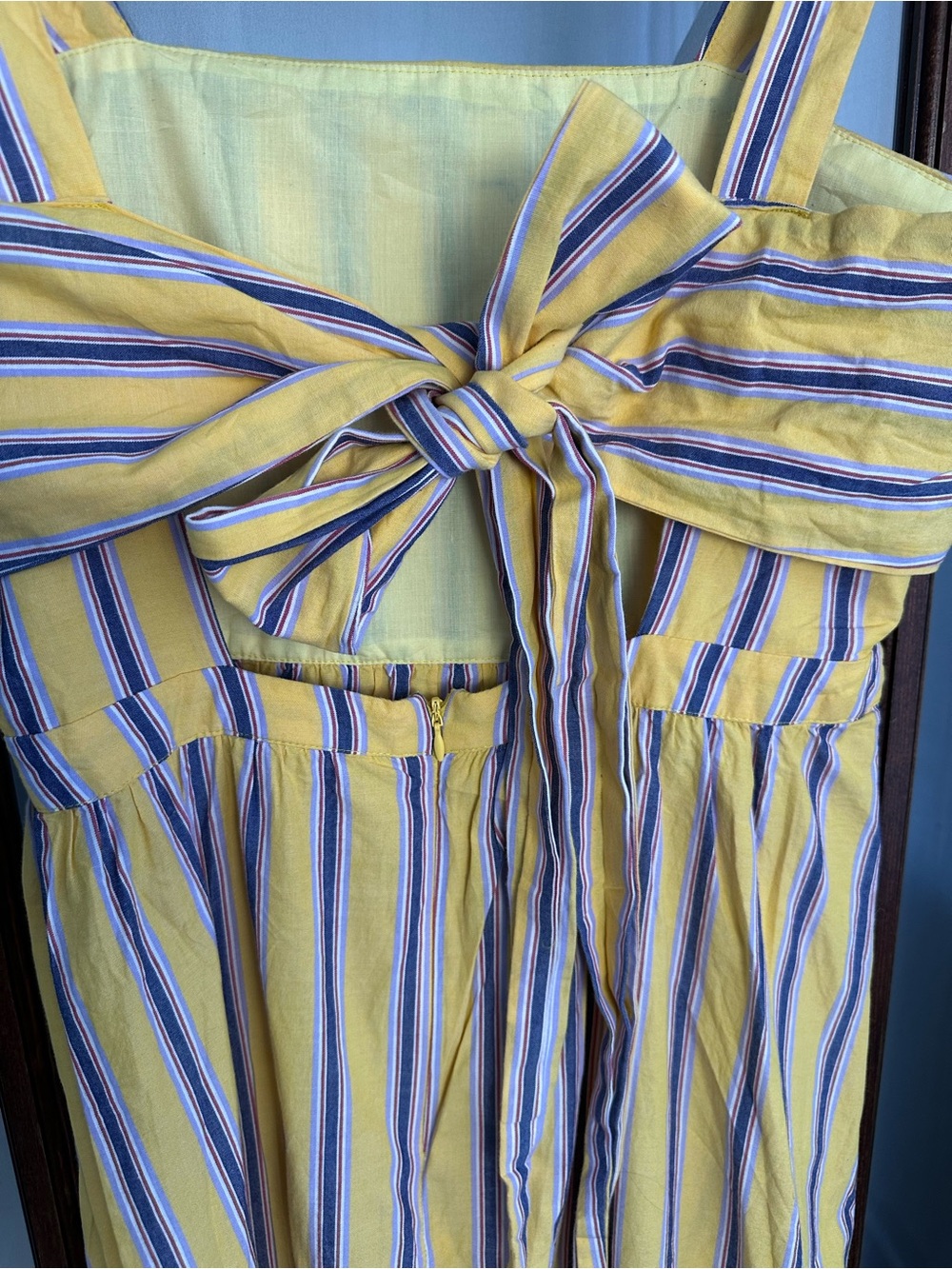 Asos Maxi Dress Size 10 Yellow Blue White Striped Knot Detail Beachy Cotton - Picture 4 of 8
